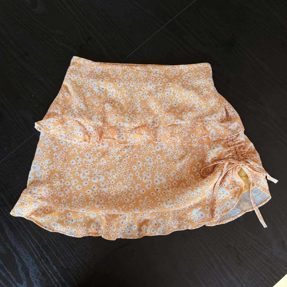 Princess Polly Olwyn Mini Skirt US 4 Orange Floral Ruffle Tiered